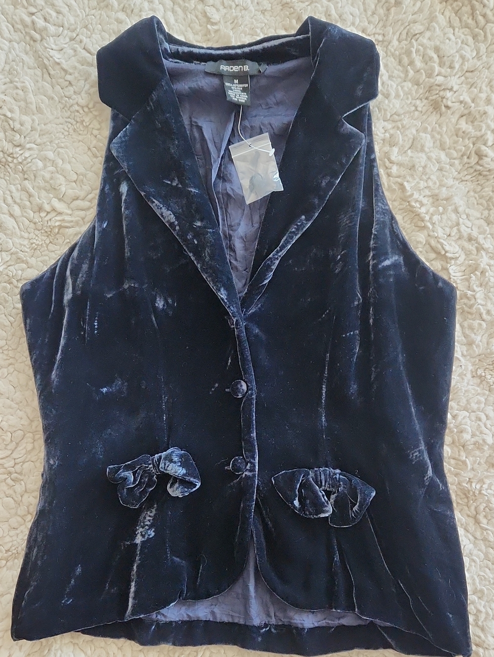 Arden B. Velvet Button-Front Vest in Deep Navy